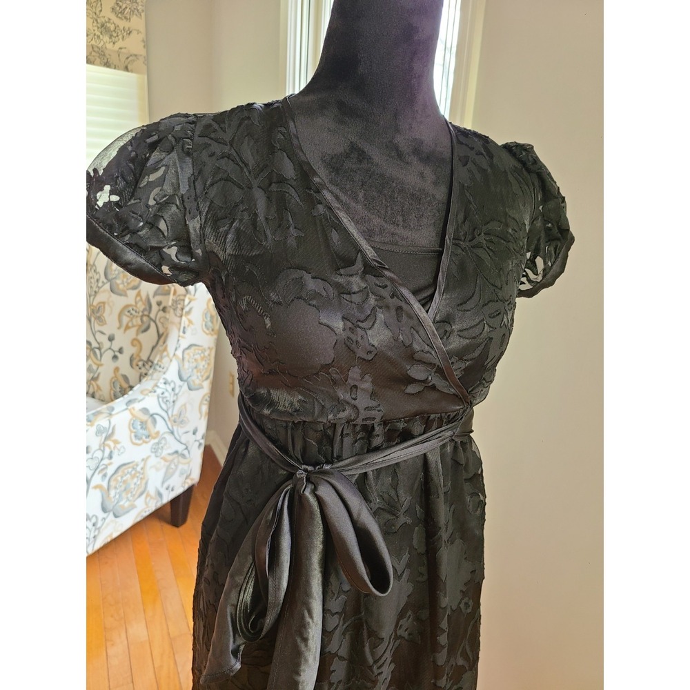 Motherhood Maternity V-Neck  Swing Dress Semi-Sheer Black Floral Overlay S Goth‎
